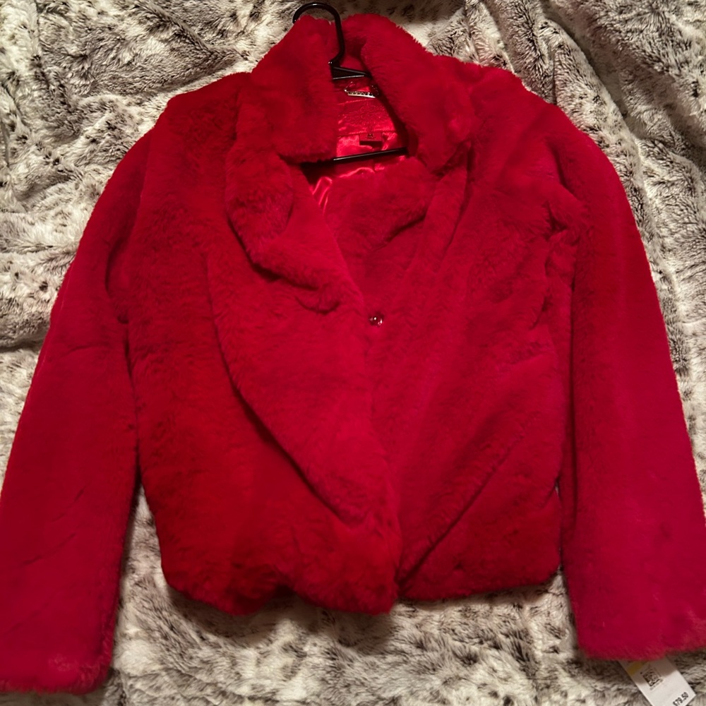 Faux fur red jacket from Macys new with tag